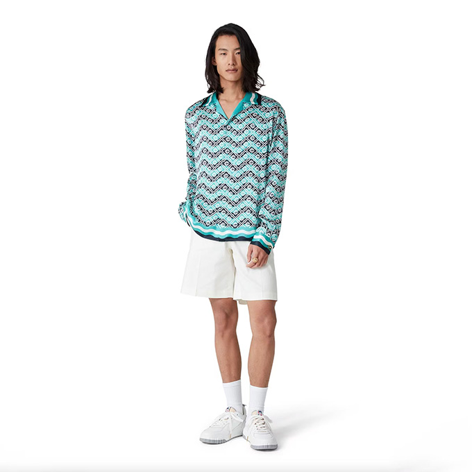 casablanca allover logo print silk long sleeve shirt